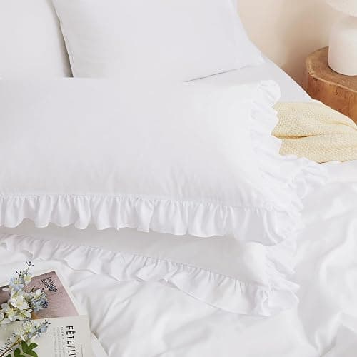 Horbaunal 2 Pack White Ruffle Pillowcases Standard Size, 20" x 26" Ruffle Pillow Covers Ultra Soft Microfiber Ruffled Fringe Pillow Shams, Shabby Chic Pillow Cases - Image 1