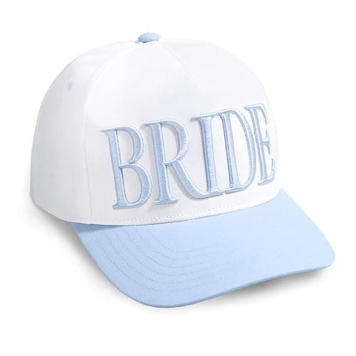 xo, Fetti White + Blue Bride Trucker Hat | Bachelorette Accessory, Bridal Headwear, Bach Party Decorations, Bridesmaid Gift, Wedding Cap - Image 1