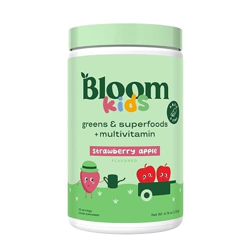 Bloom Nutrition Superfood Greens Powder for Kids, Digestive Enzymes, Probiotics, Prebiotics, Gut Health, Chlorella, Green Juice Mix w/Beet Root Powder (25 Servings (Pack of 1), Strawberry Apple) - Image 1