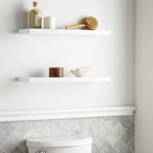 BAYKA Floating Shelves White, 22.5 inches Rustic Wood Wall Mounted Shelves for Bathroom, Bedroom, Living Room, Kitchen & Office, Hanging Display Shelf with 22 lbs Capacity - Image 1