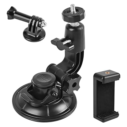OctinPris Dash Cam Suction Cup Mount Windshield Camera Holder Stand 9CM with Phone Bracket for GPS Driving DVR Action Camcorder Video Record POV/VLOG Compatible with Gopro Hero, Insta360 Smartphone - Image 1