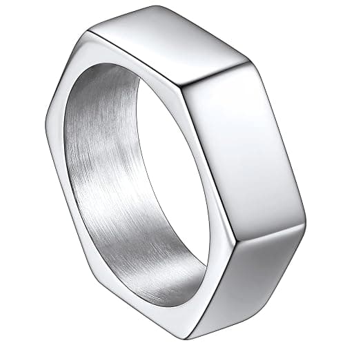 ChainsHouse Screw Band Biker Ring for Men Women, Black Metal/18K Gold Plated Stainless Steel Jewelry Hexagon Geometric Ring, Size 7-14(with Gift Box) - Image 1