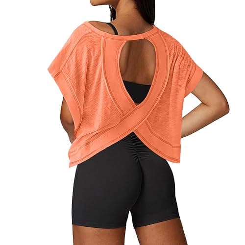 UNIANKIYA Open Back Workout Tops for Women Loose Fit Athletic Crop Tee Short Sleeve Gym Running Yoga Shirt - Image 1