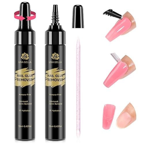 UNA GELLA Quick Removal Gel Nail Glue Remover for Press On Nails: 12ml*2pcs Acrylic Nails Semi Solid Nail Glue Acetone-Free, Not for Gel Polish Base Coat Soak Off Remover Kit Drip Use - Image 1