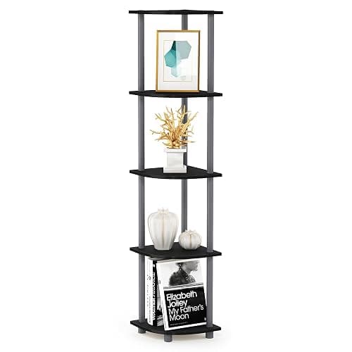 Furinno TURN-N-TUBE Corner Shelf, 5-Tier Corner Bookshelf, Open Storage Shelves, for Organization and Storage, Living Room, Home Office, Garage, Bedroom, Black - Image 1