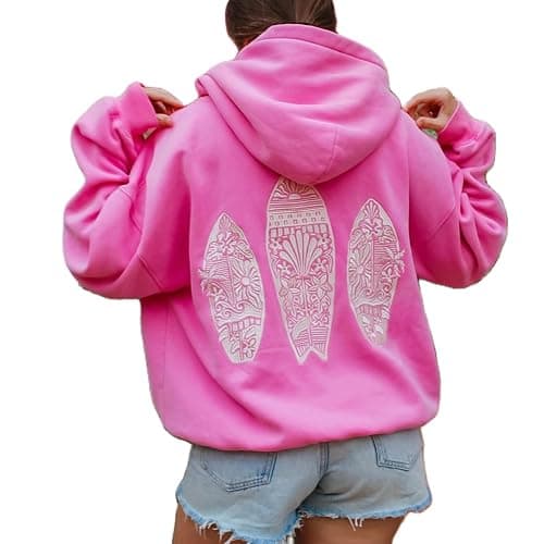 Graphic Hoodies for Women Cute Long Sleeve Preppy Sweatshirts Fall Oversized Pullover Hooded Tops With Pockets - Red - Medium - Image 1