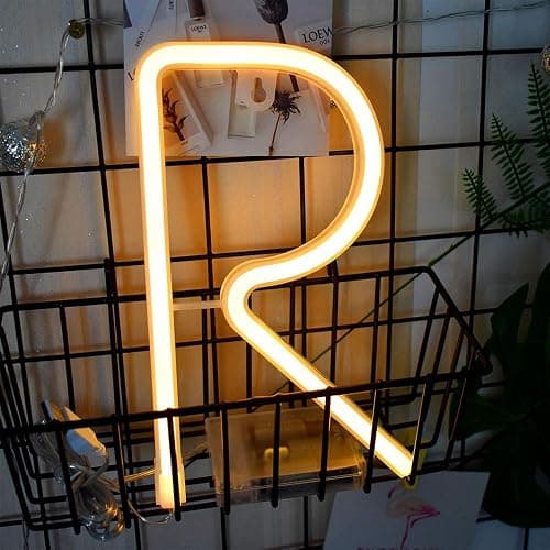 ENUOLI Letter Neon Lights Warm White LED Alphabet Neon Words Signs(R) | Battery/USB Operated Letter Neon Sign Art Lights Words Wall Light up Girls’ Room Wedding Birthday Party Christmas Home Decor - Image 1