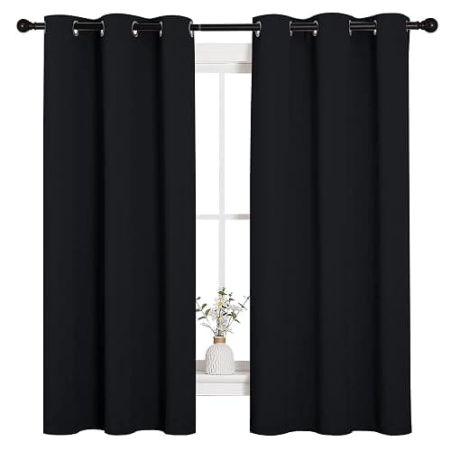 NICETOWN Pitch Black Solid Thermal Insulated Grommet Blackout Curtains/Drapes for Bedroom Window (2 Panels, 42 inches Wide by 63 inches Long, Black) - Image 1