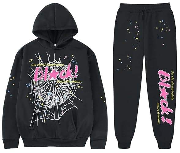 EMILYLE Y2K Hoodie Set Cobweb Spider Style Hoodie Pant Casual Tracksuit Long Sleeve Athletic Suit - Image 1