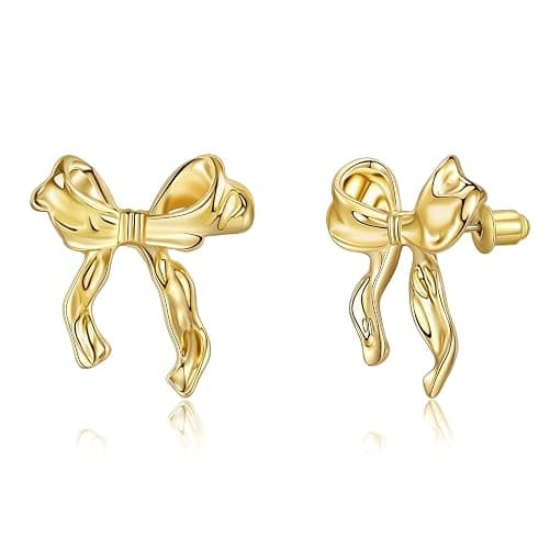 Bijiafu Gold Bow Earrings For Women 14K Gold Plated Statement Earrings Stud Jewelry Coquette Earring Pair - Image 1