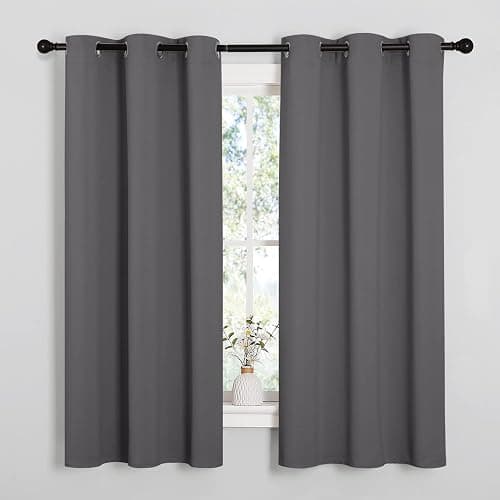 NICETOWN Thermal Insulated Grommet Blackout Curtains for Bedroom (2 Panels, W42 x L63 -Inch, Grey) - Grey - 42"W x 63"L (Pack of 2) - Image 1