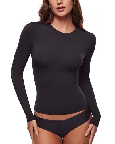 INLYRIC Women's Long Sleeve T-Shirts Crew Neck Basic Fitted Slim Tees Thermal Going Out Trendy Crop Tops - Image 1
