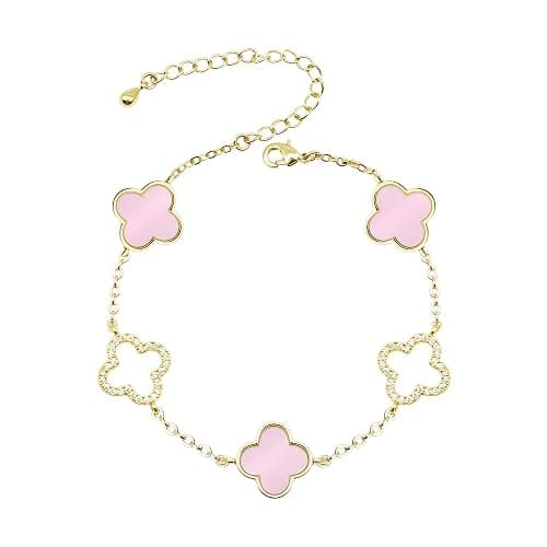 Clover Bracelet for Women 18k Gold Plated Silver Lucky Four Leaf Link Chain Bracelets Charm Trendy Jewelry Gifts for Women - Image 1