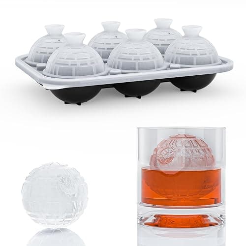6 Chamber 2.34" 3D Death Star Ball Ice Cube Tray With Funnel,Large Round Ice Ball Molds Silicone Fun Shapes Whiskey Circle Ice Tray,For Chilling Whiskey,Cocktails,Bourbon,Brandy and Beverages - Image 1