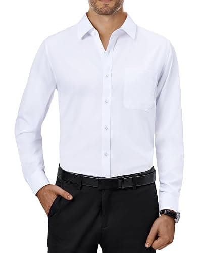 Alimens & Gentle Mens Dress Shirts 4-Way Stretch Long Sleeve Collared Casual Solid Wedding Dating Button Down Shirt - Image 1