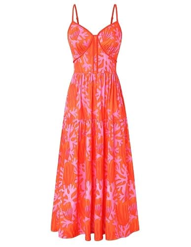 GRACE KARIN 2026 Women's Spaghetti Strap Resort Wear, Summer Beach Maxi Sundress, Floral Vacation Dresses with Pockets - Image 1