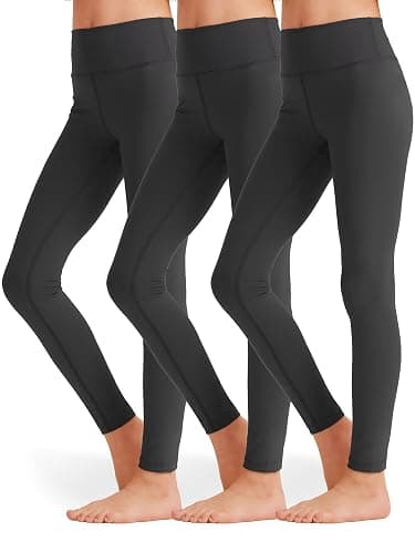 SKIDREAM 3 Pack Girls Black Athletic Leggings, Printed Ankle Length High Waisted Yoga Pants for Kids Teen - Black/ Black/ Black - X-Large - Image 1