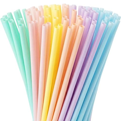 Honeydak 60 Pcs Pastel Reusable Straws 9 Inch Hard Plastic Colorful Drinking Straws for Smoothies Boba Beverage Cocktail Home Restaurant Birthday Summer Party Decoration - Image 1