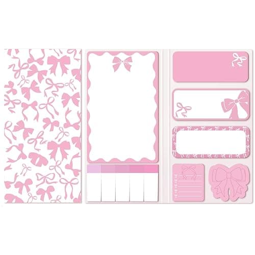 Thenshop 12 Pack Pink Bow Sticky Notes Set, 473 Sheets Bow Self Stick Notepad, Cute Bowknot Memo Page Markers for Scrapbook Notebook Laptop Gift Wrapping Birthday Baby Shower Bowknot Party Favor - Image 1