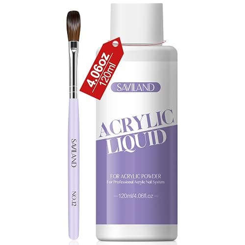 Saviland 120ml Acrylic Liquid with Acrylic Brush– Monomer for Acrylic Nails with Acrylic Nail Brush 12# MMA-Free Non-Yellowing Formula Acrylic Monomer Liquid for Acrylic Powder Nail Extension &Carving - 120ml - Image 1