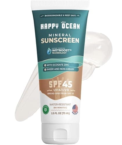 Happy Ocean SPF 45 Biodegradable Reef Safe Sunscreen for Face & Body, Non-Nano Zinc Oxide, Natural Fragrance Free Non Toxic Organic Mineral Sunscreen, Travel Size Reef Friendly Mineral Based 2.5 Fl Oz - Image 1