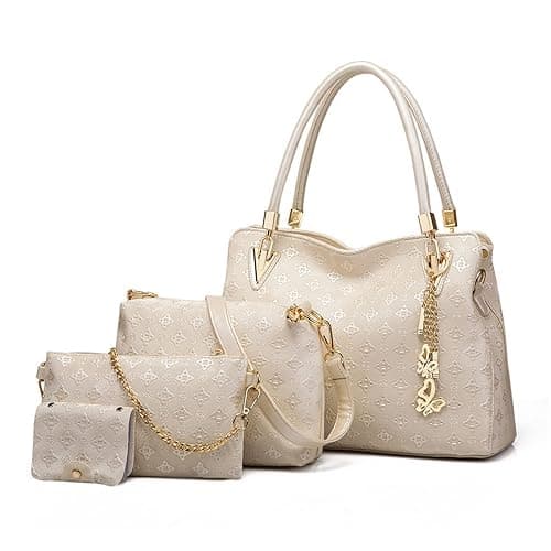 Pahajim Women Fashion Handbags set 4pcs PU Leather shoulder Bags Tote Bags Wallets Butterfly Chain Accessories | shoulder bag set with card holder zipper tote satchel and crossbody purse for work shopping travel - Image 1