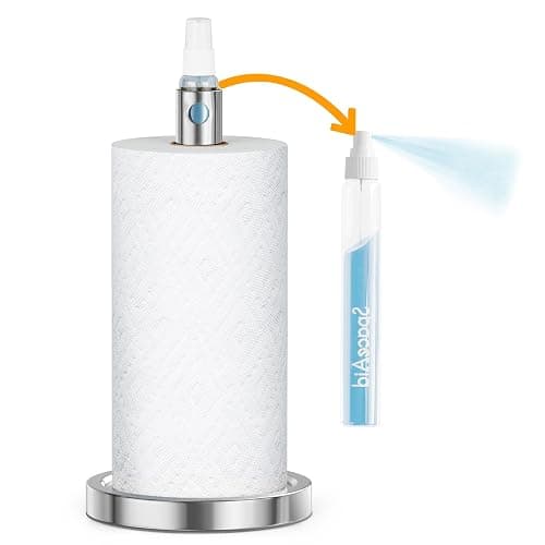 SpaceAid 2 in 1 Paper Towel Holder with Spray Bottle, Countertop Paper Towels Holders Stand with Sprayer Inside Center, Under Cabinet Papertowels Roller for Kitchen and Bathroom (Silver) - Silver - Image 1