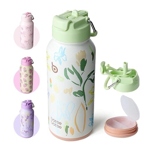BOTTLE BOTTLE 32oz Insulated Water Bottle Stainless Steel Sport Water Bottle with Straw Dual-use Lid Design for Gym with Pill Box - Image 1
