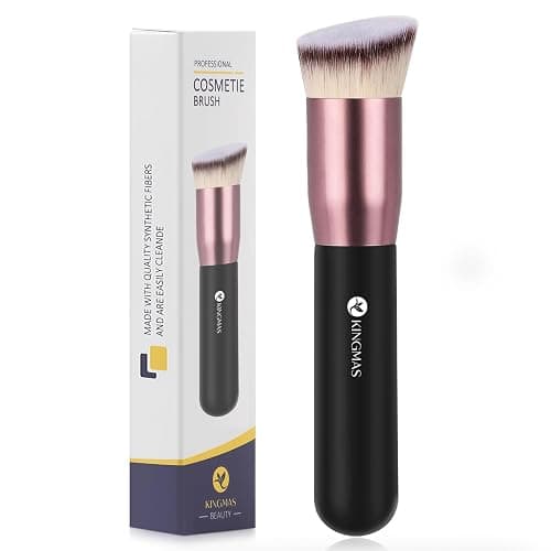 KINGMAS Angled Top Foundation Brush, Premium Kabuki Makeup Brush for Liquid, Blending, Cream, Powder,Blush Buffing Stippling Face Makeup Tools Black - Image 1