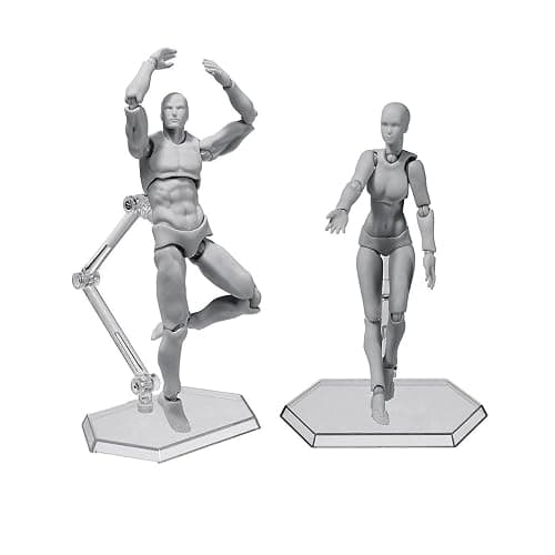 Haniforever Artists Manikin Art Mannequin Figures Supplies Drawing Tools,Small Drawing Figure Model for Sketching,Painting,Artist Male+Female Set(Grey) - Image 1