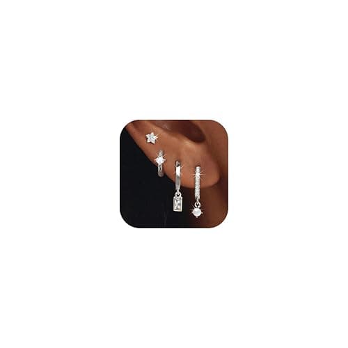MILACOLATO 4 Pairs Silver Earrings for Women, 14K Gold Filled/Sterling Silver Filled Small Stud Hoop Earrings Set for Multiple Piercing, Hypoallergenic Cartilage Huggie Earrings Stacks Trendy Jewelry Gifts - Image 1