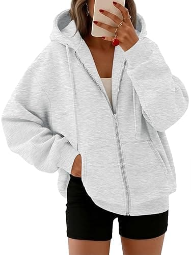 Trendy Queen Womens Zip Up Hoodies 2026 Oversized Sweatshirt | Spring Fall Layering Jacket with Pockets, Casual Track Outfits, Cozy Fleece Winter Clothes - Image 1