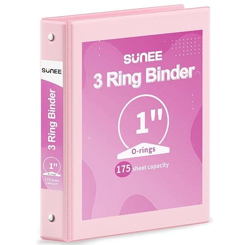 SUNEE Binder 3 Ring 1 Inch 1 Pack, Clear View 1" Binder Three Ring PVC-Free (Fit 8.5x11 Inches) for School or Office Supplies, Pink - Image 1