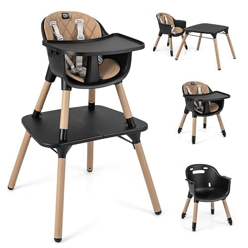 BABY JOY High Chair, 5 in 1 Convertible Highchair for Babies & Toddlers | Booster Seat | Table and Chair Set | Infant Feeding Chair with Removable Tray, Safety Harness, Removable Cushion (Brown) - Image 1