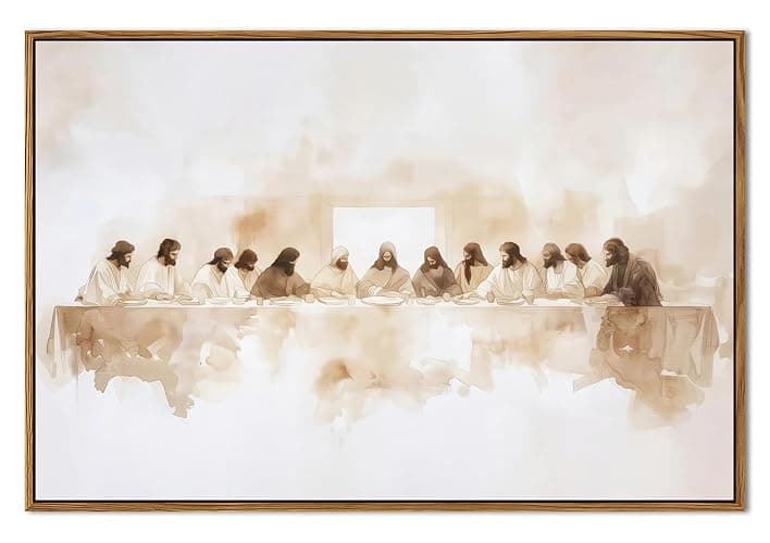 Jesus Last Supper Wall Art, Christian Wall Decor Paintings, Christ Pictures Religious Home Decor for Living Room Dining Room Church Prayer Room Bedroom 12x16 inch Floating Framed - Image 1