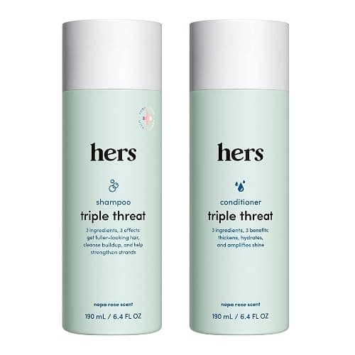 hers Triple Threat Shampoo and Conditioner Set for Women- Thickening, Moisturizing, Reduces Shedding- Color Safe Hair Loss Shampoo and Conditioner- 2 pack, 6.4oz - Image 1