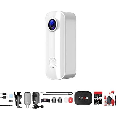 SJCAM C100 Plus Action Camera in White with 4K Video, EIS Stabilization, and Audio Recording, Bundle Including: 64GB Micro SD Card, Card Reader, Card Wallet, and Micro USB Cable - Image 1