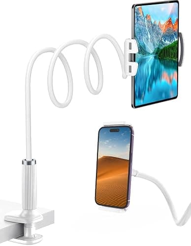 Niumowa Gooseneck Tablet Holder - Flexible Stand, Tablet Holder,Cell Phone Holder,Cell Stand, Flexible Adjustable Arm in Bed for/Mobile Phone/Switch/etc, 98 cm Total Length (White) - Image 1