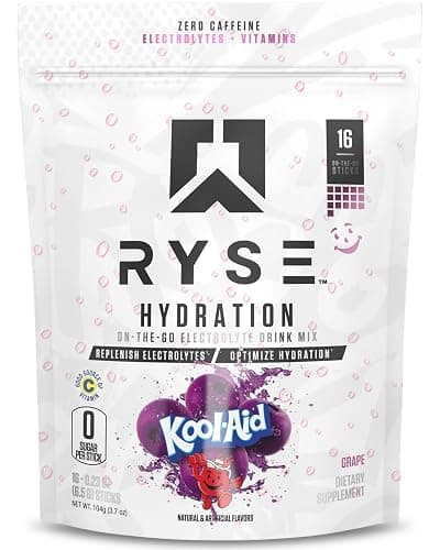 RYSE Hydration Electrolyte Powder Drink Mix Packets - Kool-Aid Grape - Sugar-Free Full Spectrum Electrolytes with Essential Vitamins, Taurine and Choline for Rehydration - 16 Serving Sticks - Image 1