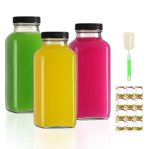 AuroTrends 12 oz Glass Bottles with Lids 3Pack for Juicing, Water, Kombucha - 360ml Portable Juicing Bottles Reusable Glass 12oz (12fl.oz, Set of 3) - Image 1