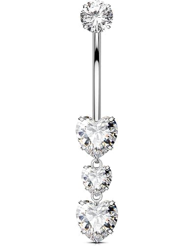 OUFER Titanium Belly Button Rings, Heart Belly Rings Dangling, Internally Threaded Belly Button Piercings, Long Dangle Navel Piercing Jewelry, Belly Rings for Women - Image 1