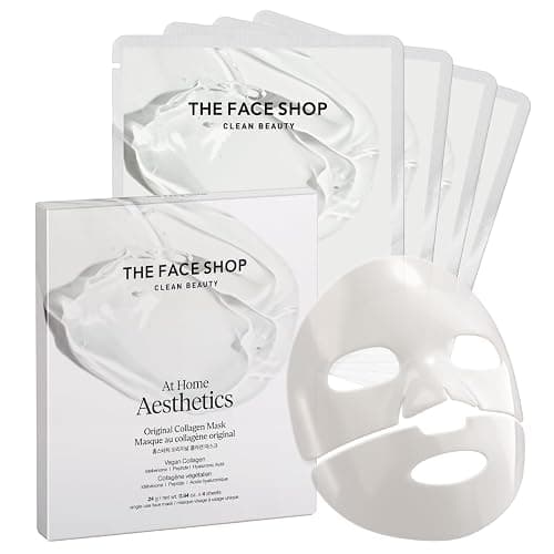 THE FACE SHOP Original Vegan Collagen Face Mask, Korean Glass Skin Essential, Peptide Hydrogel Mask for Firming & Skin Elasticity, Moisturizing, 4EA - Image 1