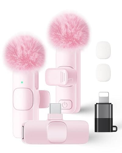 Wireless Lavalier Microphone for iPhone iPad and Android Phone, 2 Pack Lapel Mic Plug and Play Wireless Mic Noise Reduction Microphone for Video Recording Interview Podcast Vlog YouTube Tiktok (Pink) - Image 1