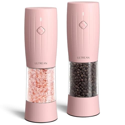 Ultrean Electric Salt and Pepper Grinder Set, USB-C Rechargeable, Salt and Pepper Shakers Spice Mill with 6 Adjustable Coarseness LED Light Larger Capacity, Kitchen Gadget, Gift for Women Mom, Pink - Image 1