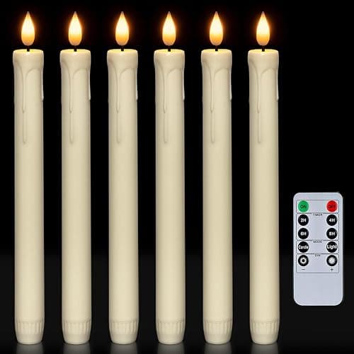Homemory 6 Pcs Flameless Taper Candles with Remote, Timer, Dimmer, Ivory Battery Operated CandleSticks with Flickering Light, Plastic Led Window Candles, 9.6 Inches for Halloween Christmas Decoration - Image 1