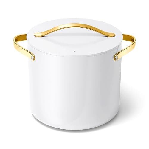 Caraway Stock Pot - 12 Qt Ceramic Coated Pot With Lid - Fee From Forever Chemicals - Large Pot for Bigger Batches - White - Image 1