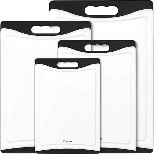 Extra Large Cutting Boards, Plastic for Kitchen (Set of 4) Dishwasher Chopping Board with Juice Grooves, Easy-Grip Handles, Black, Empune - Image 1