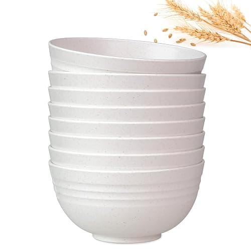 GENLGE 26 OZ Wheat Straw Reusable Cereal Bowls Set of 8, Microwavable Dishwasher Safe BPA Free Unbreakable Kitchen Bowls for Soup Snack Rice Salad - White - Image 1