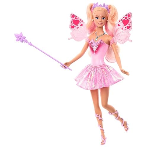 Mattel Barbie Fairy Doll with Toy Wand & Fashion Accessories, Fantasy Theme with Color-Change Fun on Wings & Outfit, JCP76 - Image 1