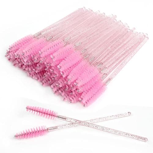 SWKJ 60 PCS Disposable Eyelash Brushes, Spoolies Eyebrow, Crystal-pink | Mascara Wands Applicator Lash Brushes Castor Oil Brush Cosmetic Makeup Tools - Image 1